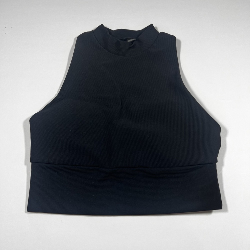 IndustrySleeveless Turtleneck Top Womens Small Black Ribbed Mock Neck Crop Top
